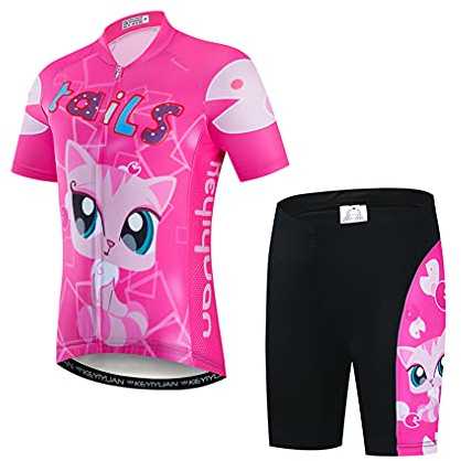 Weimostar Conjunto de Pantalones Cortos de Jersey de Ciclismo, Traje Superior de Bicicleta para niños, Camiseta de Bicicleta MTB para niños, niño, niña, Camino de montaña, Rosa S
