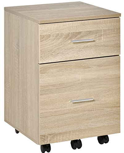 Vinsetto Bürocontainer mit 2 Schubladen Hängeregistratur Aktenschrank Büroschrank Aufbewahrung von Akten Spanplatte Natur 39,5 x 39 x 58,5 cm