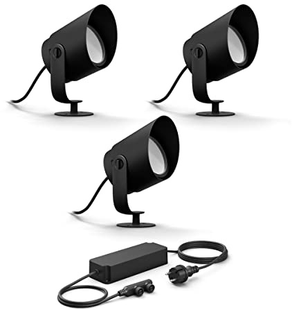 Philips Hue Lily XL Basis set mit 3 Gartenstrahler (Anthrazit) - Weißes und Farbiges Licht - inkl. 1 Stromkabel - Gartenbeleuchtung - Hue White and Color Ambiance