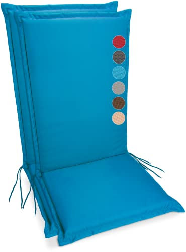 sunnypillow 2er Set Hochlehner Auflagen Wasserdicht 120 x 50 - Polsterauflage extra Dicke 9cm - Sitzauflagen für Gartenmöbel, Sitzpolster für Gartenstuhl - Sitzkissen Outdoor - Stuhlauflage Blau