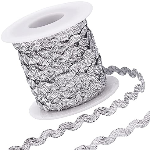 GORGECRAFT 1 Rolle 25m Glitter Silver RIC Rac Trim Ribbon Wave Sewing Bending Fringe Trim 5mm Zum Nähen von Blumen Basteln Hochzeit Party Lace Ribbon Craft
