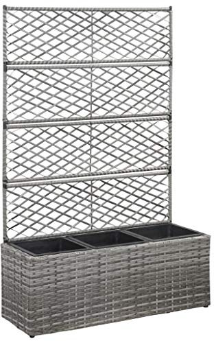 Blumenkasten mit Rankgitter und Abnehmbaren Töpfe, Pflanzkasten für Kletterpflanzen, Hochbeet Gartenspalier Rankkasten mit Spalier, Blumenkübel für Garten Hof Balkon, 83x30x130cm Poly Rattan Grau