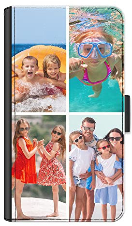Personalised Phone Case For Apple iPhone 17, 16, 15, 14, Pro, Max, Mini, Plus 13, 12, 11, X, XS, XR Phone, Custom Photo Collage, Image on Leather Side Flip Wallet Phone Case, Phone Cover - Four Images