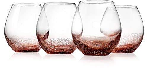 Nutrichef Copas de vino sin tallo de 19 onzas para vino tinto o blanco (juego de 4) para fiestas y regalos, diseño transparente, sin plomo y grietas en el hielo