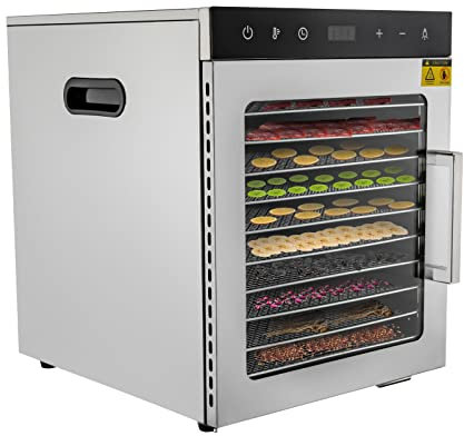 Déshydrateur alimentaire 800 W avec 10 bols en acier inoxydable - Design LED Touch Control - Température numérique réglable de 30 à 90 °C et minuterie de 0,5 à 24 heures