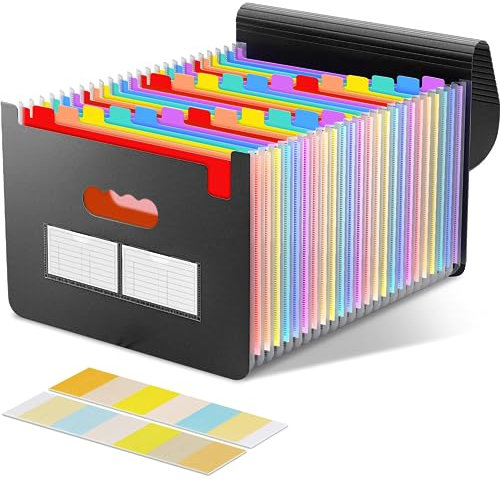 Diboniur Trieur Document A4, Trieur à Soufflets Classeur Rangement 24 Compartiments avec Couvercle, Rangement Papier Administratif, Extensible Accordéon Organiseur pour Fourniture Bureau/Scolaire