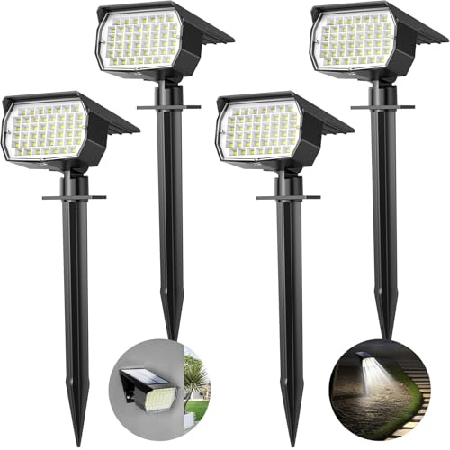 WENATY Solarlampen für Außen, 4 Stück 46LED Solarstrahler für Außen, 6500K Kaltweiß Solar Gartenleuchten, IP65 Wasserdicht Solar Strahler, 3 Helligkeitsmodi Solarleuchten für Garten Hof Gehweg Weg