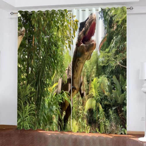 HABEAT 3D Dinosaurier Gardinen Abdunkelnde Tropisch Dschungel Kindervorhänge Vorhang mit ösen 2er Set Vorhänge Blickdicht Verdunkelungs für Kinderzimmer Schlafzimmer Wohnzimmer B 140 X H 160 cm