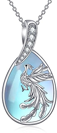 YAFEINI Phönix Mondstein/Rotem Kristall/Bernstein Halskette für Damen 925 Sterling Silber Phönix Anhänger Kette Schmuck Geschenk für Frauen Mädchen