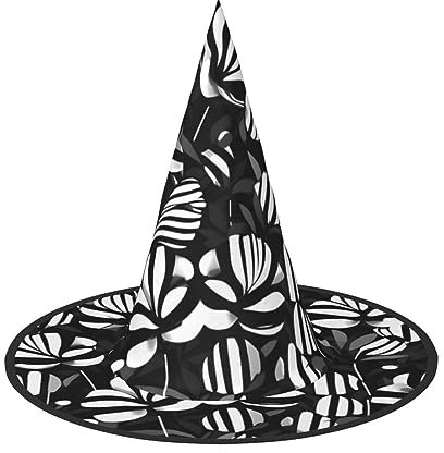 FRESQA Schwarz-weiß gestreifte Blumen, stilvoller Hexenhut, Kostüm für Halloween, Halloween, Partyhut