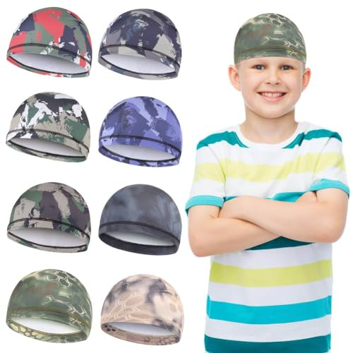 KABAKE 8Pcs Kids Helmet Liner Skull Cap Unisex Baby Beanie Cap Football Sports Wicking Cap Running Hat