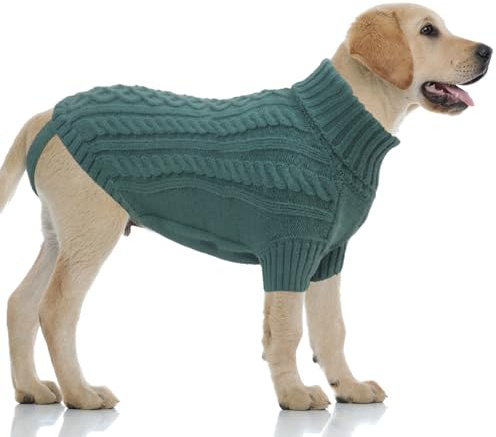LiebeDD Hundepullover Grosse Hunde - Kuschelig Hundepulli mit Beinschlaufe und Geschirrloch, Rollkragen Strick Pullover Hund Pullis für Große Hunde Labrador, Warm Dog Sweater (Türkis XL)
