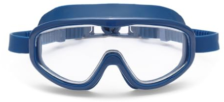 Petites Pommes Kinder Schwimmbrille 3-8 Jahre - Leichtes Silikon, Anti-Beschlag Weitwinkel Linse, Retro Design Taucherbrille, Verstellbare Riemen, Haarschonende Schnalle, Baumwollbeutel, Cannes Blue