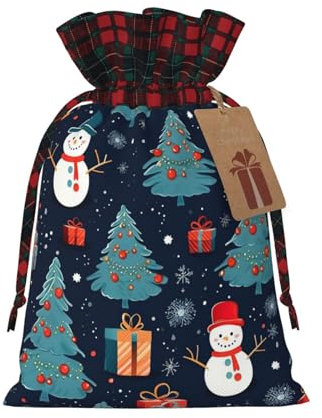 DURAGS Blauer Weihnachts-Schneemann Chic Patchwork Kordelzug Geschenktasche Stoff Geschenktasche für Festivals, perfekt für besondere Anlässe