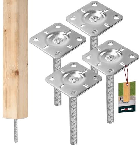 KOTARBAU® Pfostenträger zum Einbetonieren 100x100 mm, Riffeldolle 200 mm | Stützenfuß für Zaunpfosten & Holzbalken, Pfostenschuh mit Betonanker, Balkenschuh, verzinkter Stahl, Silber, 4er Set