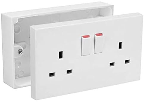 SHPELEC® Square Edge White 13A 2 Gang Switched Socket with 25mm Surface Mount Pattress Box