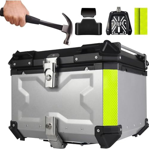 Yglophic Bauletto Per Moto In Lega Di Alluminio Impermeabile Con Serratura Di Sicurezza Per Casco - Bagagli In Alluminio 45L 55L 65L 80L 100L - Silver, 65L