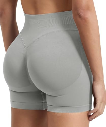 ZAAYO Pantaloncini sportivi da donna, per allenamento, da 11,4 cm, per sollevamento dei glutei, senza cuciture, per motocicliste, grigio chiaro, S