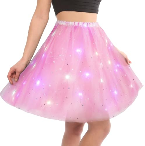 AYBUY Tutukjolar för kvinnor med LED-ljus, vuxen tyll tutu-kjol, balettdans fester fin elastisk festivalklänning för Halloween, karneval festdräkt, Rosa