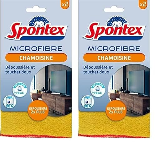 Spontex - Chamoisines Microfibre - 2 Microfibres Qui dépoussièrent 2 Fois Plus* - Douces au Toucher (Lot de 2)