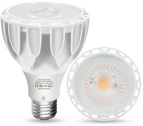JESLED 30W LED Vollspektrum Pflanzenlampe, Ausgestattet Mit E27-Lampenkopf, 4100K Wachstumslicht Geeignet für Zimmerpflanzen, Hoher PPFD Grow Lampe Geeignet für Gemüse, Obst, Pflanzen, Blumen