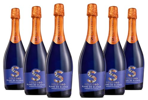 Solegro Spumante Blanc de Blancs Millesimato Extra Dry, Fresco e Fruttato, perfetto da Aperitivo - 11% vol, Confezione con 6 Bottiglie da 750 ml