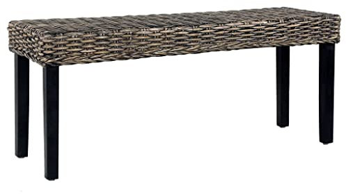 XGWKCNV Bänke, Küchen- und Essbänke, Bank 110 cm, schwarz, Kubu-Rattan und massives Mangoholz