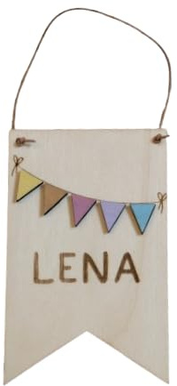 Wimpel mit Name und Lederaufhängung | bunte Wimpelkette Namenschild Türschild (lila-rosa)