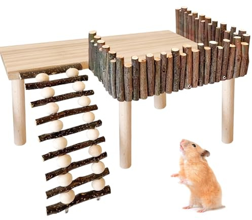 BORDEAG Hamster Kletterplattform, Hamsterplattform, Kletterleiter Holzplattform Klettergerüst Spielplattform Aus Holz Hamster-Plattform Mit Leiter, Zaun, Für Rennmaus Chinchilla