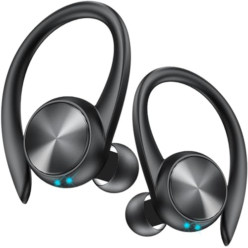 GameXtrem Bluetooth Kopfhörer, 60h Playtime LED-Display In Ear Kopfhörer Kabellos Bluetooth 5.3 mit 4 ENC Noise Cancelling Mic, Kabellose Kopfhörer, Wireless Ohrhörer mit Ohrhaken (Schwarz)