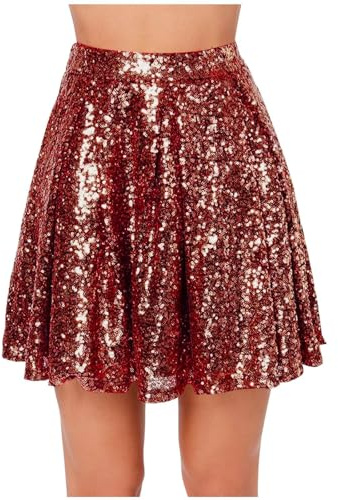 Pailettenrock Für Damen Glitzer Rock Kurze Modische Karneval Rock A-Linie Minirock Fasching Faltenrock Stilvolle Glitzerrock Partyrock Rockabilly-Rock Tanzrock