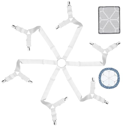 MOERDIFFER Bettlakenspanner Verstellbar, Bettlaken Spanngurte, Bettlaken Spanner Matratzenhalter, Elastische Betttuch Spanner mit 12 Metallclip für Faltenfreie Bettlaken und Topper (reaktionär)