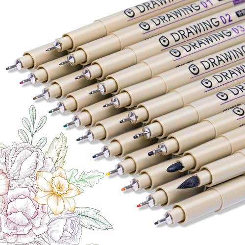 TopTime Fineliner-Stifte: 10 schwarze Filzstifte, 11 Farbstifte, 0,45 mm Mikro-Zeichenmarker, technischer Kalligraphie-Stift, wasserdicht, kein Verlaufen für Bibel, Journaling, Illustration, 21 Stück