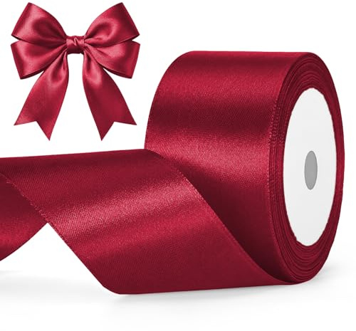 G2PLUS Burgunderrot Satinband 50mm, Breit Dekoration Geschenkband, 22m Schleifenband zum Bastel, Burgunderrot Satin Dekoband für Geschenkverpackung, Dekoration
