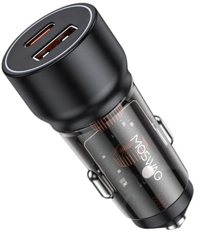 MOSWAG 75W Car Charger, Cigarette Lighter USB Car charger Adapter Total 75W [USB C 45W+USB A 30W] 12V PD3.0 Fast Charge Socket for iPhone16/15/Pro Max,iPad,SamSung, Google
