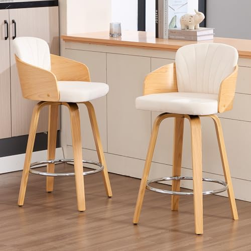 DAYALANE Juego de 2 taburetes de Bar, sillas de Bar con Patas de Madera, taburetes Acolchados con reposabrazos, Moderno Bar Stool para Comedor, Cocina, bistró, cafetería，Color Beige