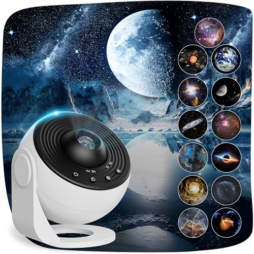Macchiatto Upgrade Proiettore Stelle Soffitto Planetarium Projector PRO, Galaxy Projector Lamp with 13 Planet Discs, Timer, Luce Notturna Proiettore Stellato per Bambini Adulti Bianco