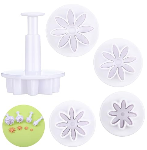 Daisy Cookie Cutter Set, 4PCS Flower Plunger Cutters, Fondant Mold Tools, Cute Dessert Decorating Accessories, DIY Summer Cookie Cutters Tools for Biscuits, Sugar Cubes, Chocolate Cake Decoration