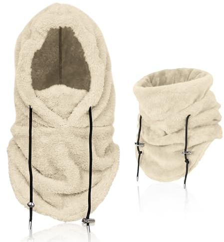 flintronic plysch balaklava mössa, vinter termo skidmask, fleece vindtät ansiktshuva mössa, halsduk balaclava, för män/kvinnor, för cykling, snowboard, skidåkning, Krämvit, one size