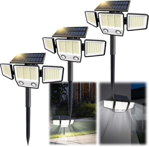 VENSSTNOR Solar Lights Outdoor Garden Motion Sensor - 3000LM 236LEDs Security Lights Outdoor with Dual Sensors, 3 Lighting Modes, 270° Illumination, IP65 Waterproof Security Flood Lights (Cottage, 3)