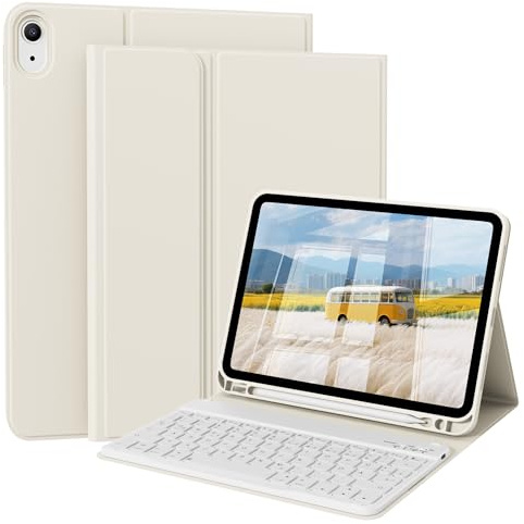 ZOPSGYU Funda con teclado para iPad A16 11ª generación 2025, para iPad 10.ª generación 2022 10.9 pulgadas, teclado QWERTZ desmontable Bluetooth, funda blanda de TPU resistente a los golpes, (blanco)