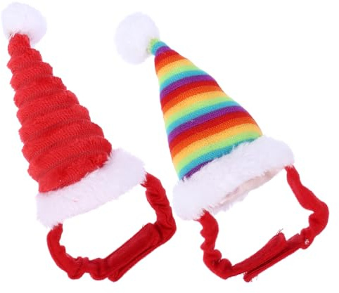 TOYZFRIENDY 2 Stück Teiliges Pet Weihnachtsmütze aus Weichem mit Verstellbarem Gummiband für Hamster Kaninchen Meerschweinchen und Kleine Haustiere Niedliche Nikolausmütze für Festliche