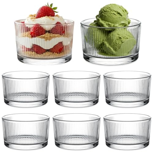 BRRDAQU 8 Piezas Cuencos para Postres Cristal, 200ML Cuencos de Cristal para Helado Cuenco de Vidrio Vasos de Postre Cristal Redondas Tazas de Postre para Tiramisú, Pudín, Yogur y Cereales