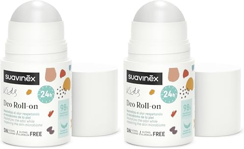 Suavinex, Desodorante para Niños y Niñas, Formato Roll On, Sin Alcohol, Sin Aluminio, Apto Pieles Sensibles, Clínicamente Testado, Eficacia 24h, 98% Ingredientes Origen Natural, Unisex, +8 Años, 50 ml