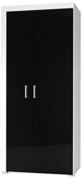 Furniture24 Kleiderschrank Samba, 2 Türiger Drehtürenschrank, Wohnzimmerschrank, Schrank (Weiß/Weiß Hochglanz)