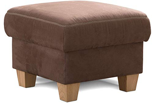Cavadore Hocker Wisconsin / Sofa-Hocker, Sitzhocker, bzw. Fußbank mit Stauraum im Landhausstil / Holzfüße in Buche / Mikrofaser in Lederoptik / Größe: 58 x 45 x 58 cm (BxHxT) / Farbe: Braun
