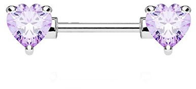beyoutifulthings Brustwarzen-Piercing ZIRKONIA Herzen Brust-Piercing Intim-Piercing CHIRURGENSTAHL Silber Gold Roségold Stab 1,6mm 12/16mm