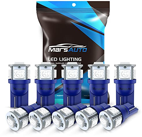 Marsauto 194 LED Bulb Blue 168 T10 2825 5SMD No Polarity Replacement Bulbs for Car Dome Map Door Courtesy License Plate Dashboard Lights Lamp 12V
