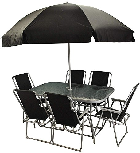 Selections 8 Piece Metal Garden Furniture Set with Folding Chairs and Parasol