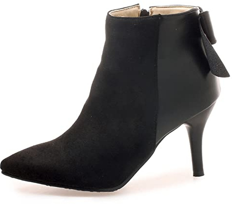 OALEEN Bottines Femme Talon Haut Aiguille Effet Daim Cuir Bout Pointu Chaussures Boots Hiver Noir 34